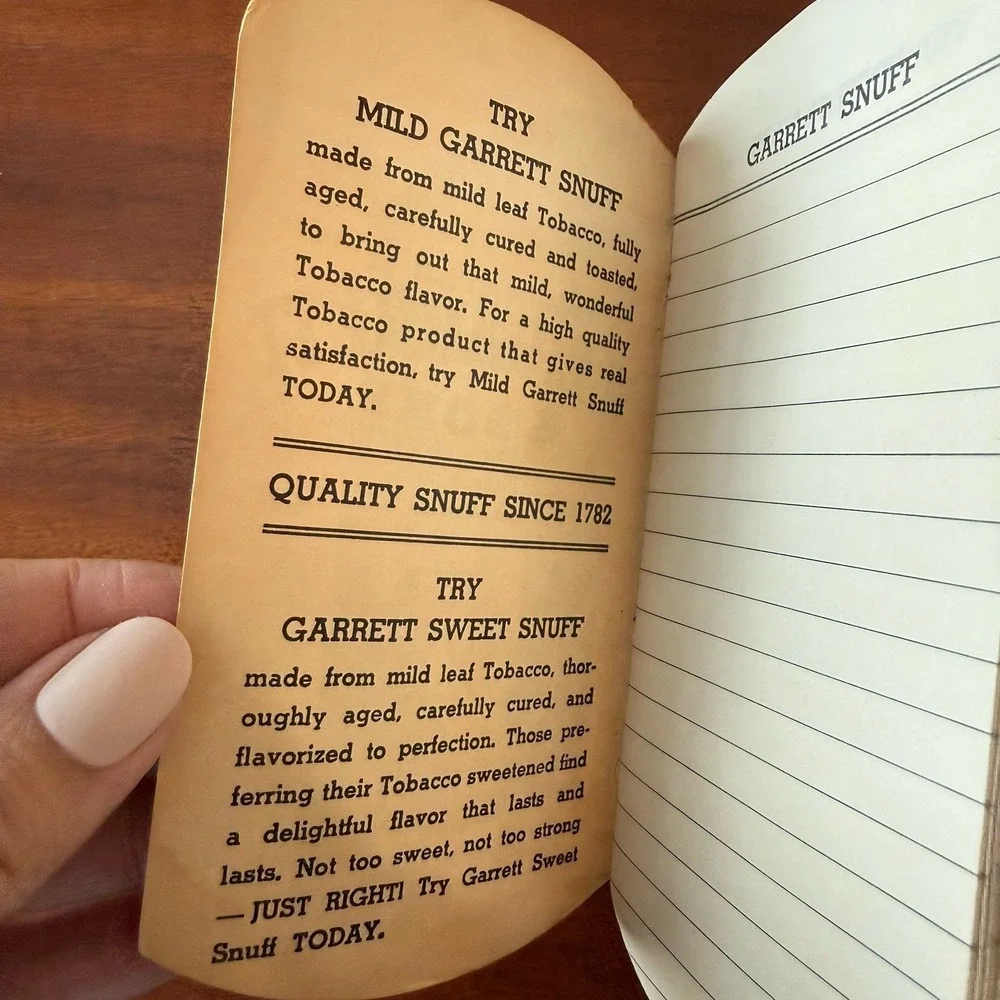 Vintage W.E. Garrett Sweet Mild Snuff Advertising Memo Notepad Unused